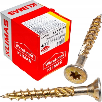 Klimas Wkret-Met TX 5x40mm - 500 ks - Skrutky / Vruty do dreva so zapustenou hlavou, WKCS