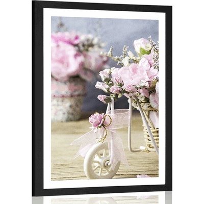 Plakát s paspartou romantický růžový karafiát ve vintage nádechu - 40x60 no frame