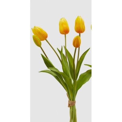 Umělá květina svazek tulipánů 5ks žlutý 1ks, 40 cm - Žluto-oranžová