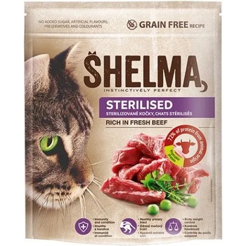 Partner in Pet Food SHELMA Adult Sterilised Fresh Beef GRAIN FREE - пълноценна храна за кастрирани котки, БЕЗ ЗЪРНО, богата на прясно говеждо месо с 72% протеин от животински произход - 0, 750 кг - 40529