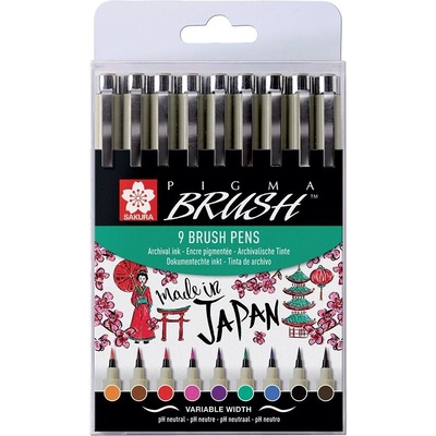 Technické linery SAKURA Pigma Micron BRUSH, 9 ks