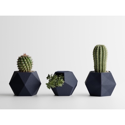 Комплект 3 броя кашпи Atina тъмносин мат