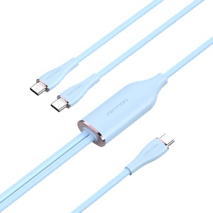 Vention USB-C 2.0/M - 2USB-C/M, (5A, силиконов, син), 1, 5 м, кабел
