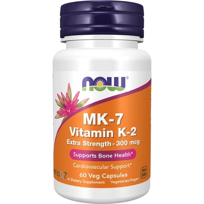 NOW NOW MK-7 Vitamin K-2 300mcg Extra Strength, 60 Veg Capsules