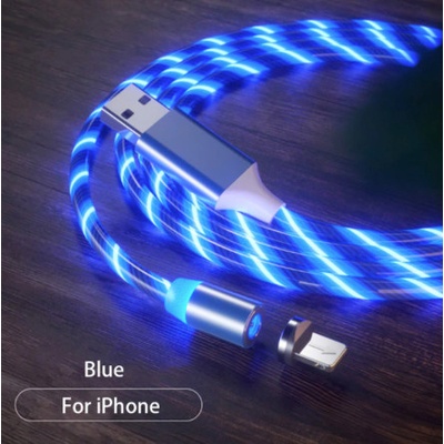 LED magnetický svítící nabíjecí kabel 2,1A pro Apple iPhone, 1m Barva: Modrá – Zboží Živě