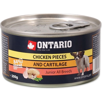ONTARIO Консерва ONTARIO Junior за кучета, парченца пиле + хрущяли, 200г