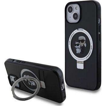 Image 1 of KARL LAGERFELD Ringstand Karl and Choupette MagSafe Case - хибриден удароустойчив кейс с MagSafe за iPhone 15 (черен-прозрачен)
