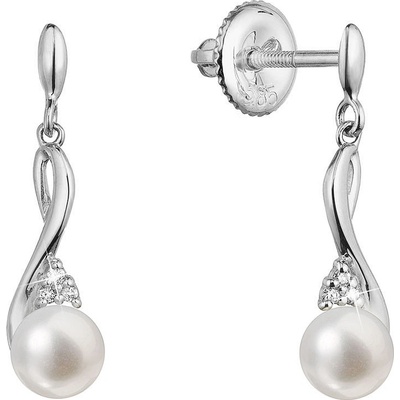Pavona zlaté 14 karátové náušnice visací bílé zlato s říční perlou a brilianty 81PB00055