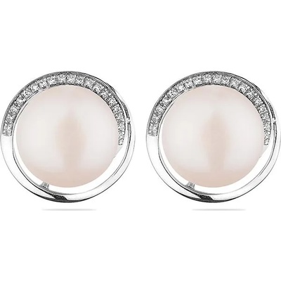 Swan Сребърни обици със сладководни бели перли SE0469 Swan