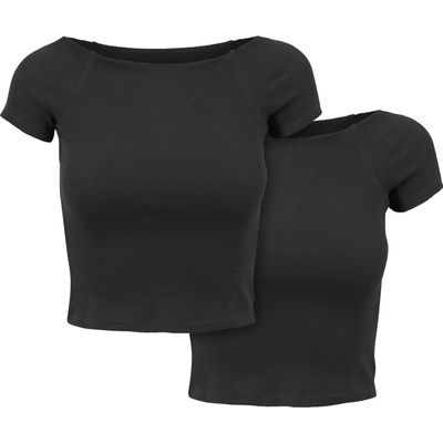 Urban Classics Dámske tričko Ladies Off Shoulder Rib Tee 2 Pack black+black