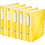 Leitz quality folder 180° Active WOW, pack of 5, A4, wide, rounded spine, 8.2 cm wide, elastic band closure, light polyfoam, plastic folder, WOW series, yellow, 11060016 - 11060016-5 (11060016-5)