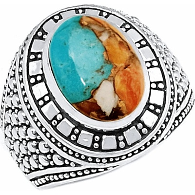 Nefertitis 1001 Pánský stříbrný prsten s tyrkysem Spiny oyster NF56742