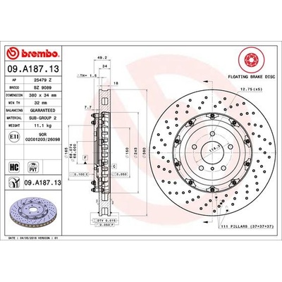 Brzdový kotouč BREMBO 09.A187.13