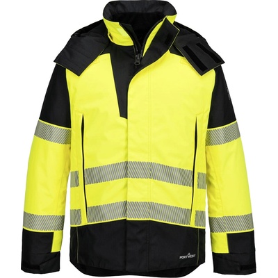 Portwest hi-vis pw3 modaflame fr606 / Светлоотразително огнеупорно водоустойчиво зимно яке - жълто/черно xl (fr606ybrxl)
