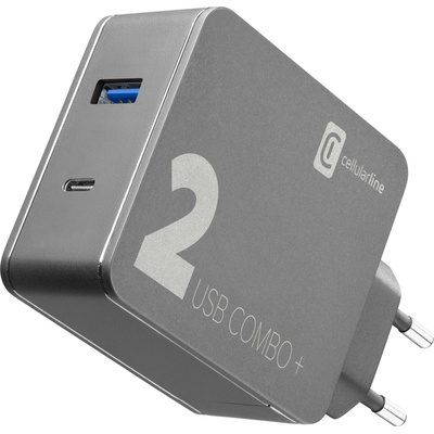 Cellularline Зарядно Combo Plus за лаптоп, таблет, смартфон, USB и USB-C, 220V