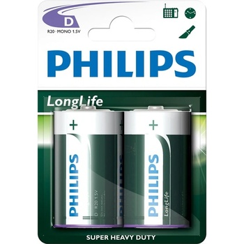 Philips Батерии цинкови Philips Longlife LR20(D), 1.5V, 2 бр (R20L2B)