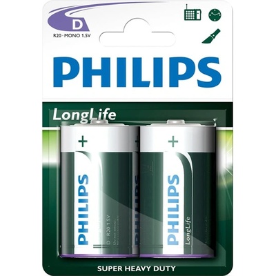 Philips Батерии цинкови Philips Longlife LR20(D), 1.5V, 2 бр (R20L2B)