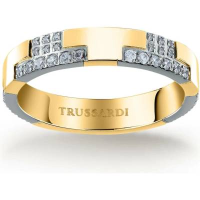 Trussardi Blyštivý bicolor prsten z oceli T-Logo TJAXC39