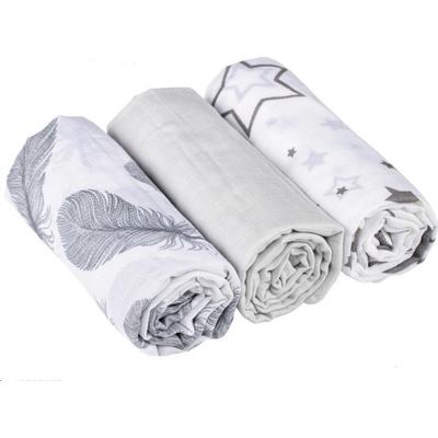 Baby Nellys mušelínové 3 ks Lux Pierka hviezdičky 70 x 80 sivá/biela