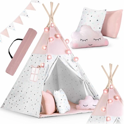 Nukido teepee stan pro děti s girlandou a světly růžový – Zboží Dáma