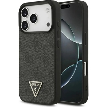 GUESS Кожен 4G калъф Guess Triangle Strass MagSafe за iPhone 17 Pro - черен