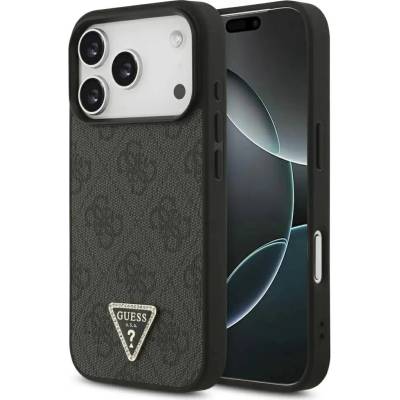 GUESS Кожен 4G калъф Guess Triangle Strass MagSafe за iPhone 17 Pro - черен