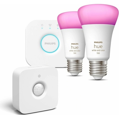 Philips LED žiarovka Hue White and Color Ambiance 9W 1100 E27 malý promo štartér kit + Hue Motion Sensor