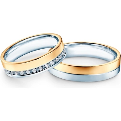 SAVICKI Сватбени халки: двуцветно злато, плоски, 5 мм