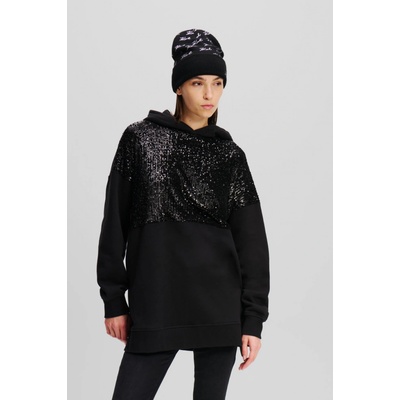 Karl Lagerfeld Fashion Sequin Long Hoodie Black