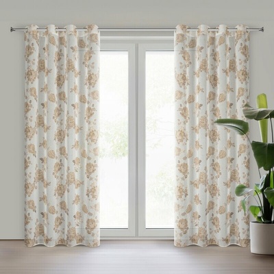 Takoy Závěs bílo-béžový zdobený potiskem růží s přídavkem zlata z etaminu 140x250 cm zlaté průchodky - MELA-HF-477655 | 140 x 250 cm