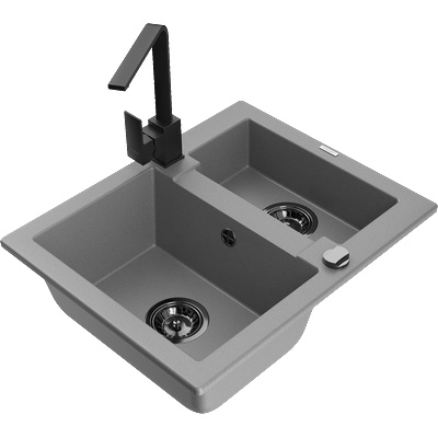Mexen Carlos кухненска мивка от гранит с 1, 5 камери и кухненски смесител Rita, сив - 6518-71-670300-70-B (6518-71-670300-70-B)