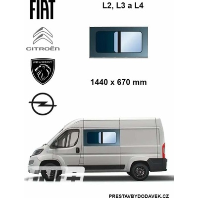 Boční levé posuvné okno L2, L3 a L4 | Citroen Jumper / Peugeot Boxer / Fiat Ducato / Opel Movano