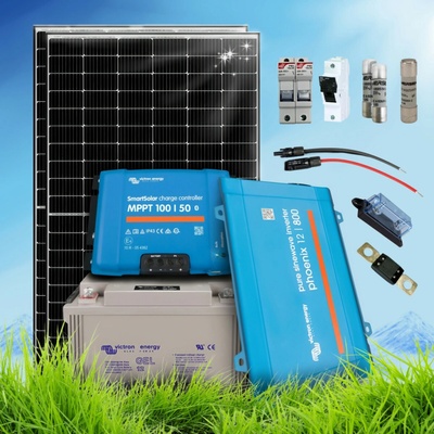 SVP Solar 760 Wp ostrovní systém 12V 220Ah s baterií Victron s měničem napětí na 230V bez konstrukce