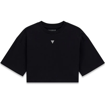 GUESS Черна къса тениска за момиче с камъни и кристали Guess