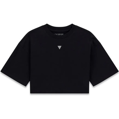 GUESS Черна къса тениска за момиче с камъни и кристали Guess