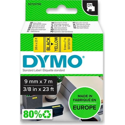 Dymo D1 S0720730 - originální polyesterová páska - 9 mm × 7 m, černo-žlutá