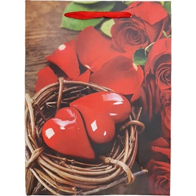 Střední dárková taška - valentýnská - srdce košík
