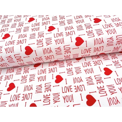 Mirtex Plátno DOMESTIK 145/16867-13 I love you Červená šíře 150cm Ceník: METRÁŽ: od 1 metrů