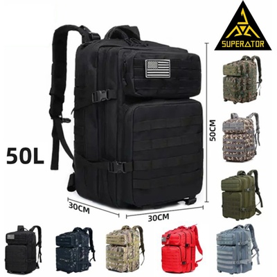 Taktický vojenský batoh 50l, kvalitní, voděodolný, outdoor. Nášivka vlajka USA na suchý zip. Velcro patch 3D. Barva: Černá – Zboží Dáma