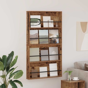 vidaXL Етажерка за списания с рафт 2 бр. Старо дърво 80 x 12 x 70 см (890849)