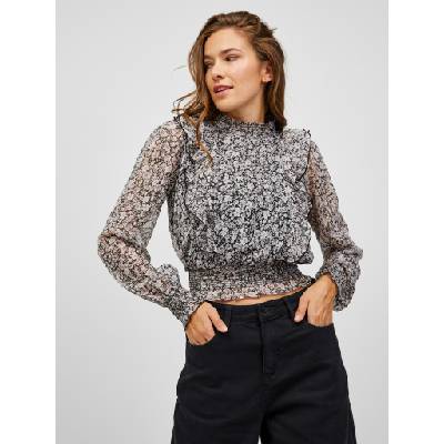 TALLY WEiJL Бяло-черна къса блуза с волани на цветя TALLY WEiJL TALLY WEiJL | Cheren | ЖЕНИ | L