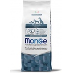 Monge Natural Superpremium All breeds Adult Monoprotein Trout with Rice and Potatoes - пълноценна суха храна за кучета в зряла възраст от всички породи с пъстърва, ориз и картофи - 12 кг, Италия - 1358