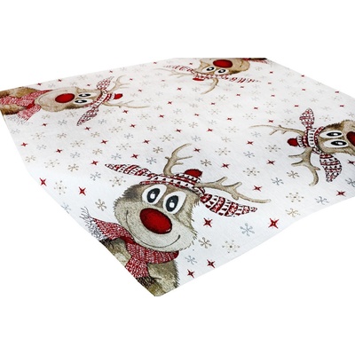 Mondo Vánoční žinylkový ubrus s veselým motivem soba Chenille IT031 Béžová 90x90cm