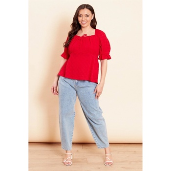 Image 1 of Wednesday Girls Women's Wednesd Puff Sleeve Top - Red