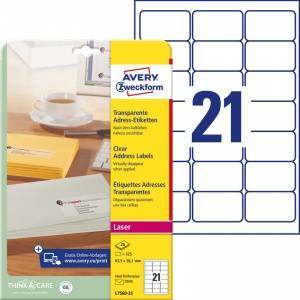 Avery Zweckform Transparent Inkjet Labels 63.5x38.1mm 25 Sheets (L7560-25)