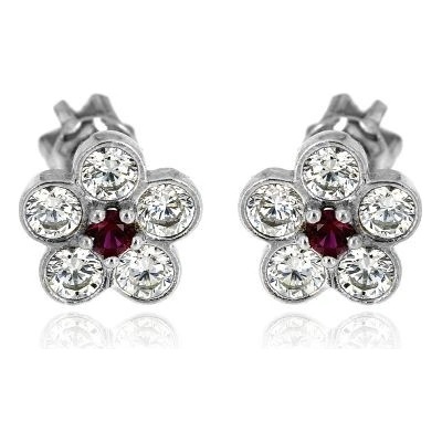 Zlatnictví U Kostela stříbrné náušnice bílo červené kytičky 530bč