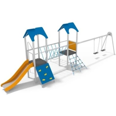 Playground System Herní sestava z nerezu se skluzavkou a dvojhoupačkou