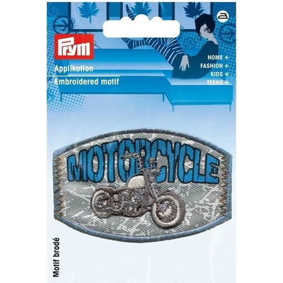PRYM Nášivka štítok Motorcycle, nažehľovacia, šedá/modrá/biela
