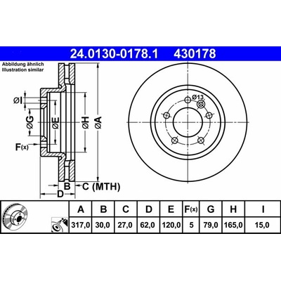 ATE 430178 brzdový kotúč 24.0130-0178.1, súprava 2 ks