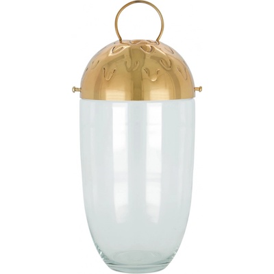 House Doctor Skleněná lucerna Acho Clear/Gold 28 cm, zlatá barva, sklo, kov